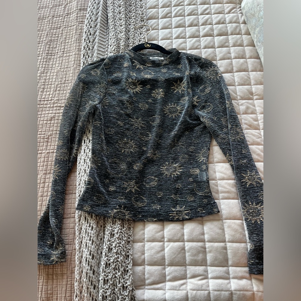 Revolve superdown Long-Sleeve Metallic Mesh Celestial Top